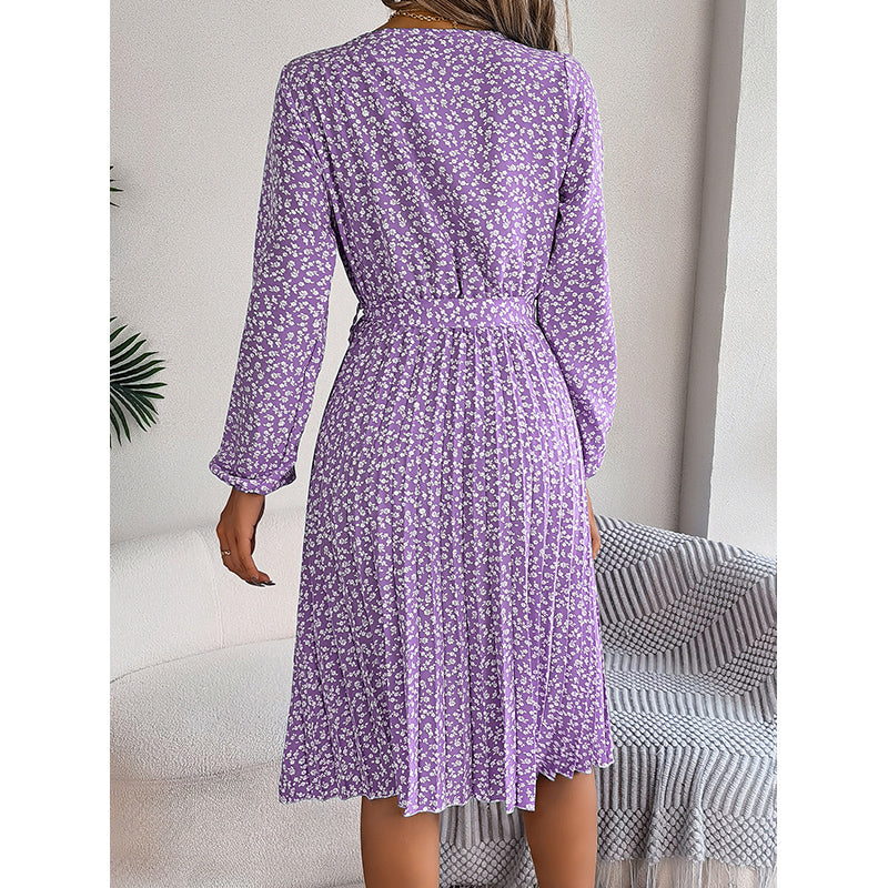 Purple Floral Printed A-Line Midi Dress