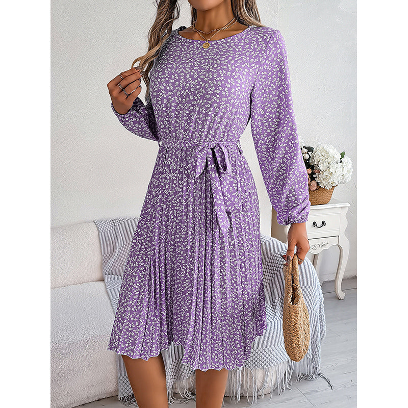 Purple Floral Printed A-Line Midi Dress