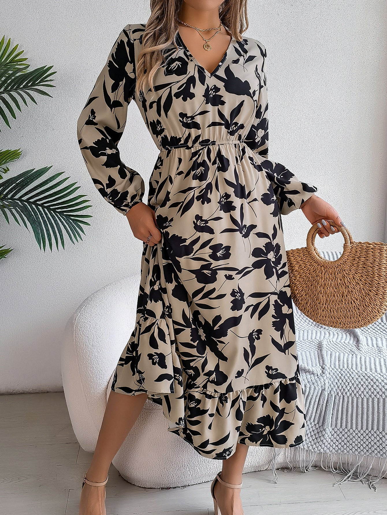Floral Print A-Line Midi Dress