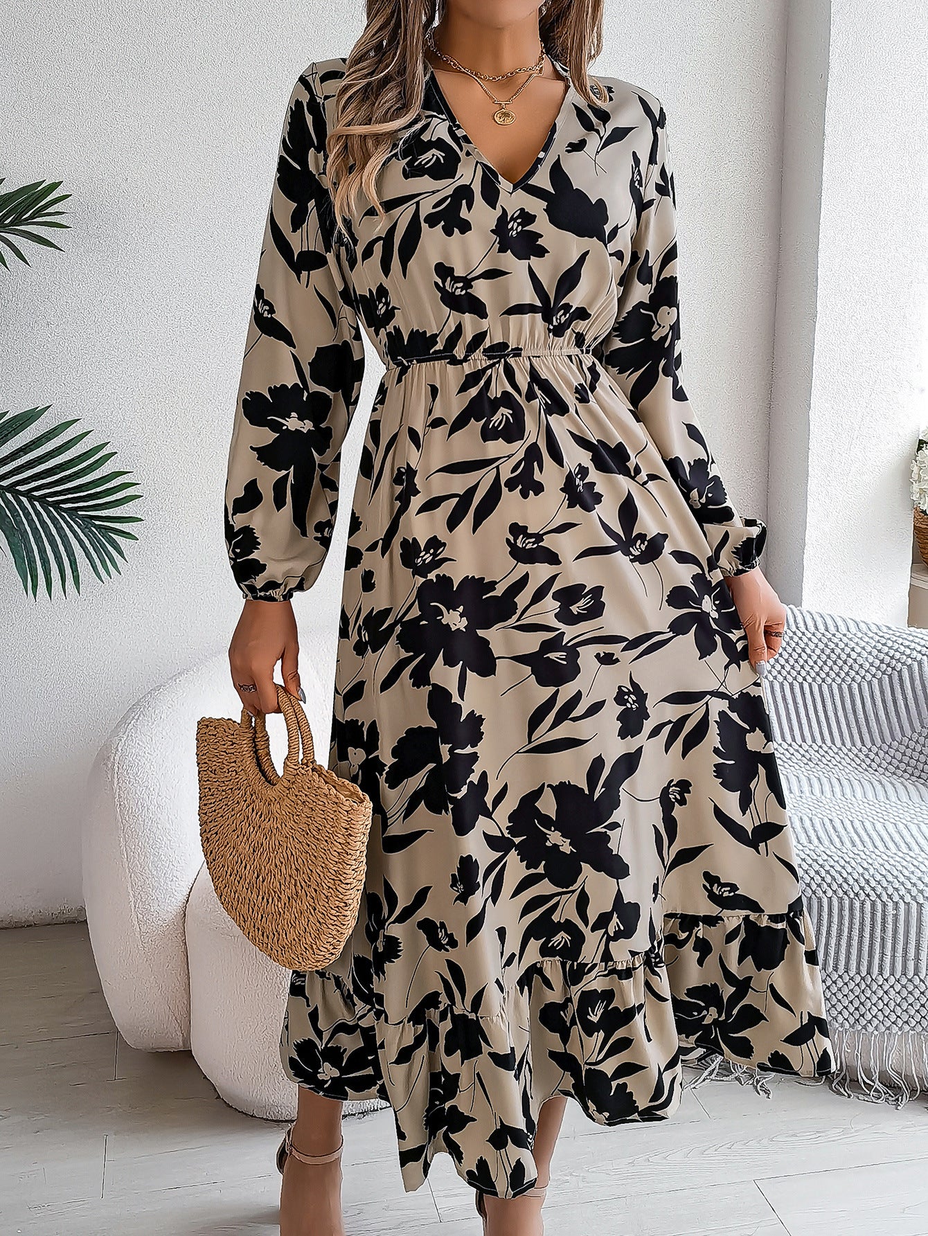 Floral Print A-Line Midi Dress