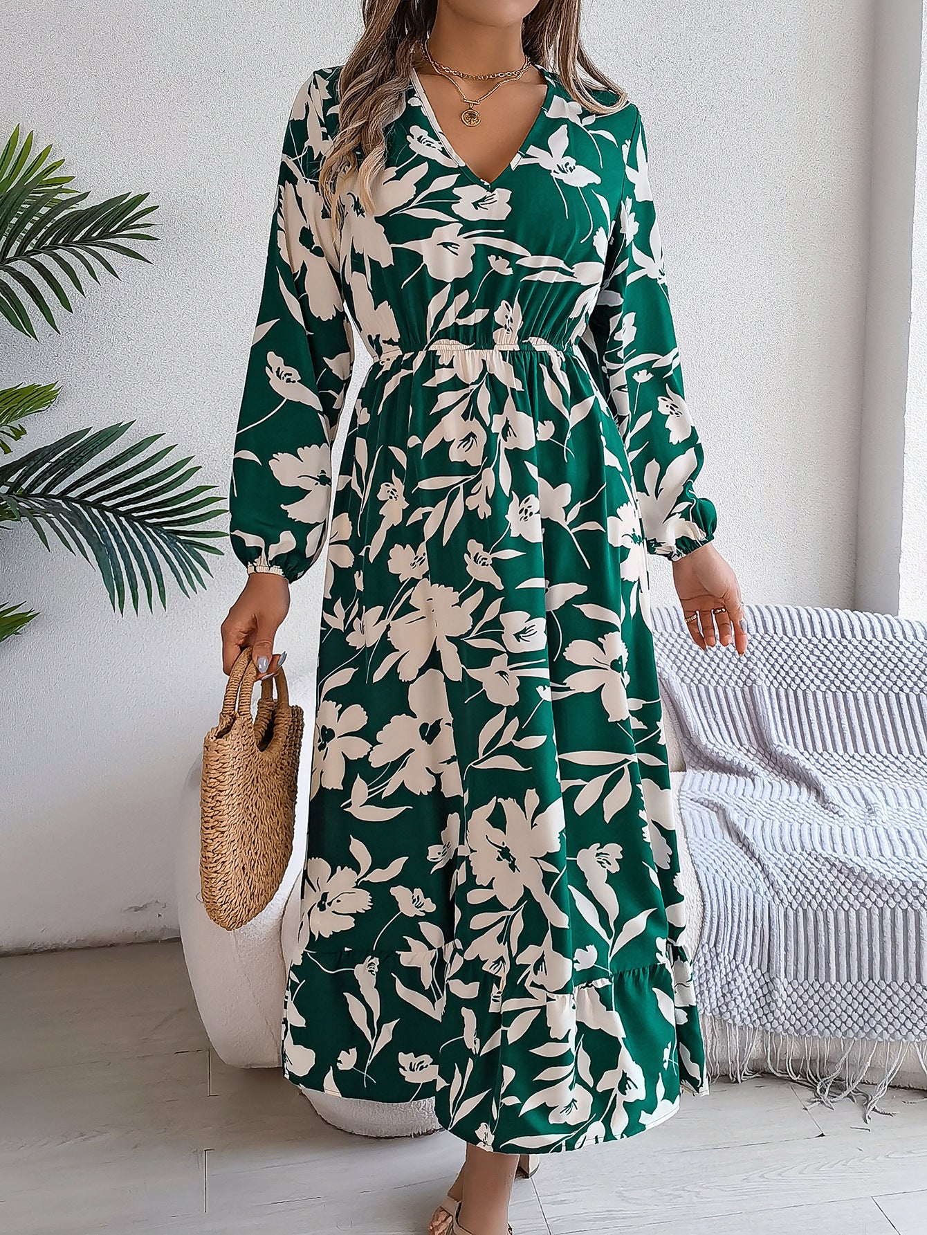Puff Sleeve Fit & Flare Midi Dress