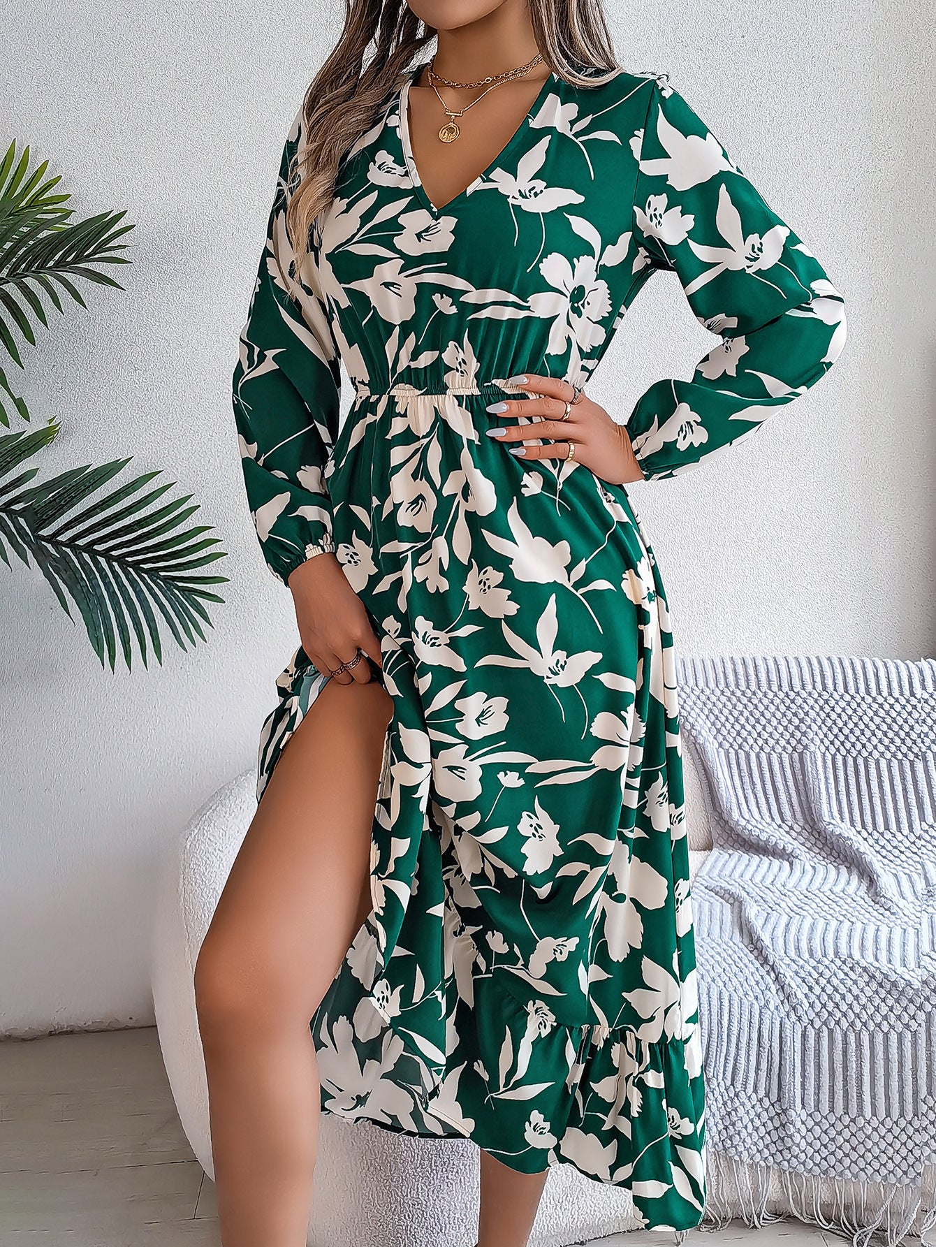 Puff Sleeve Fit & Flare Midi Dress
