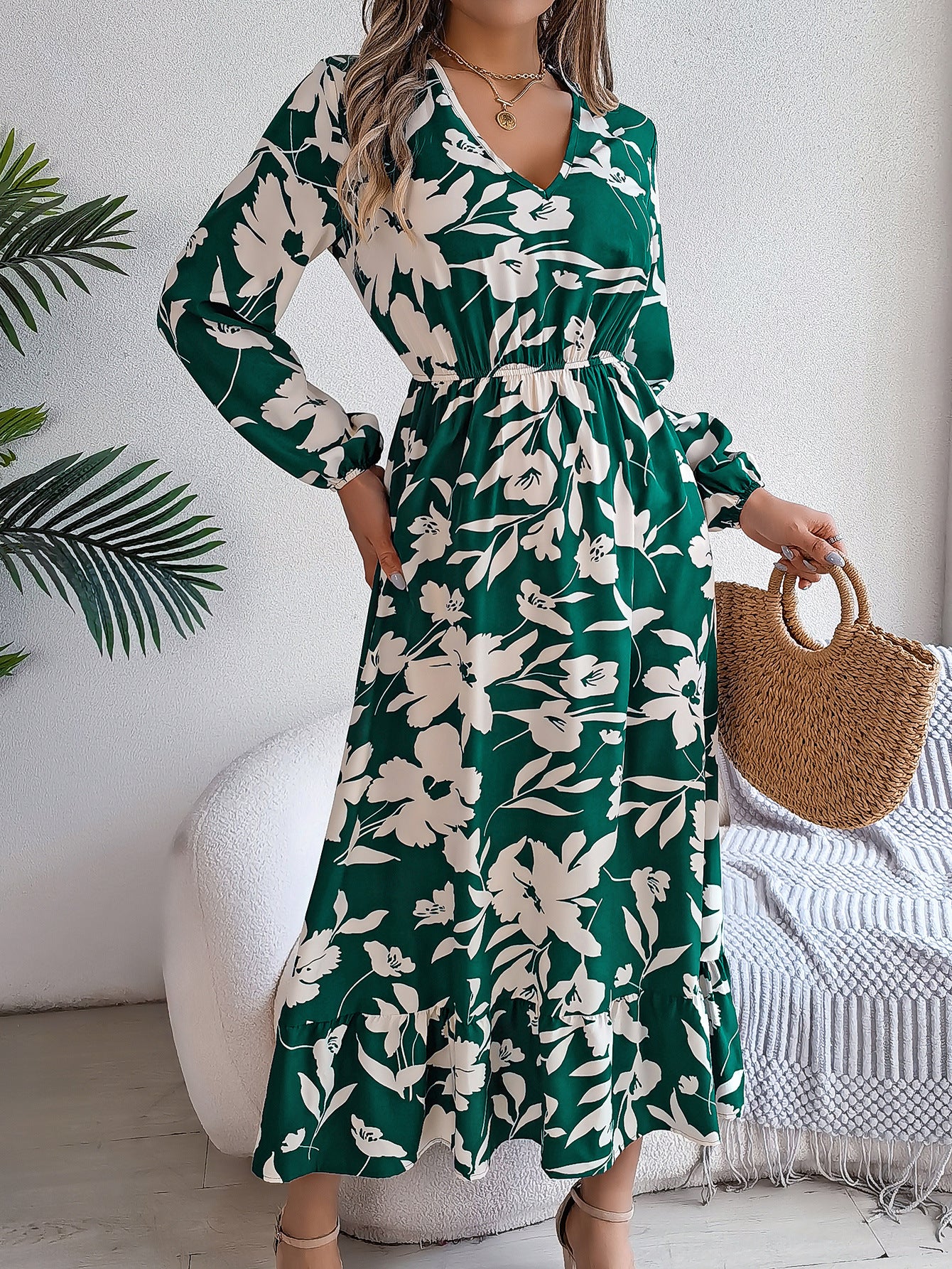 Puff Sleeve Fit & Flare Midi Dress