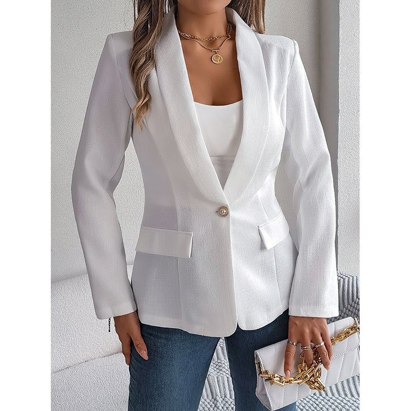 White Notched Lapel Collar Long Sleeves Single-Breasted Blazers