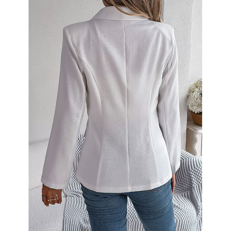 White Notched Lapel Collar Long Sleeves Single-Breasted Blazers