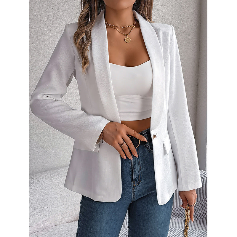 White Notched Lapel Collar Long Sleeves Single-Breasted Blazers
