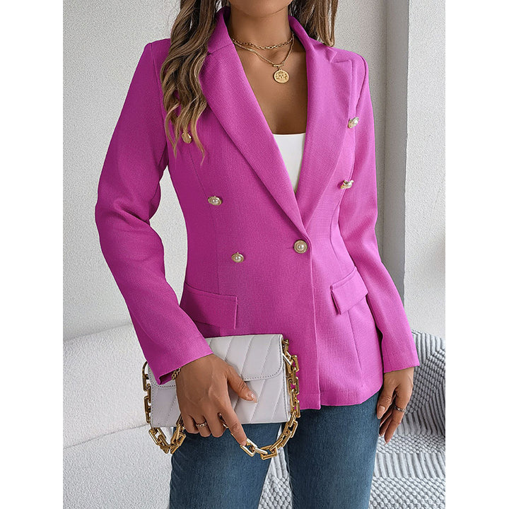 Fuchsia Notched Lapel Double Breasted Blazers