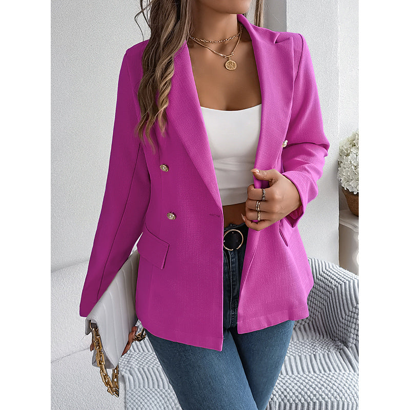 Fuchsia Notched Lapel Double Breasted Blazers