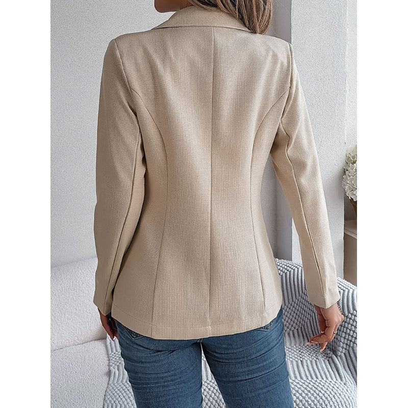 Beige Notched Lapel Double Breasted Blazers
