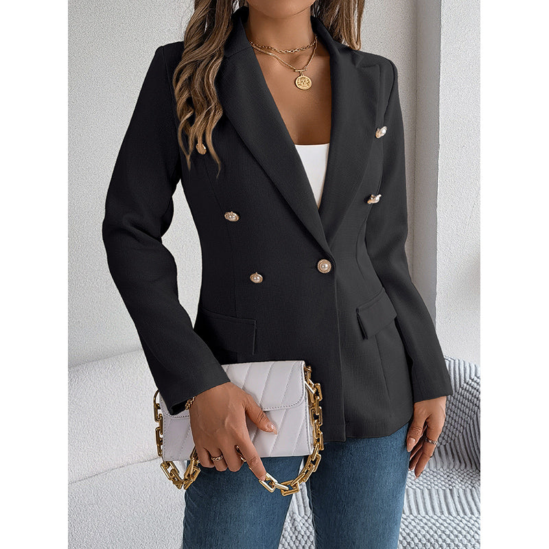 Black Notched Lapel Double Breasted Blazers
