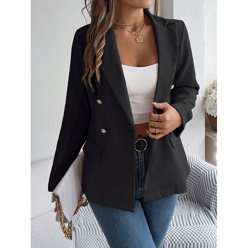 Black Notched Lapel Double Breasted Blazers