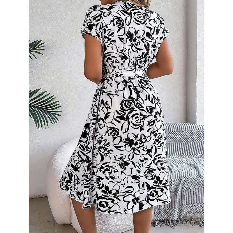 Women V-Neck Floral Print Fit and Flare Dress