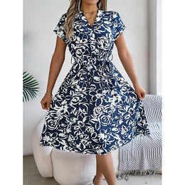 Women V-Neck Floral Print Fit & Flare Midi Dress