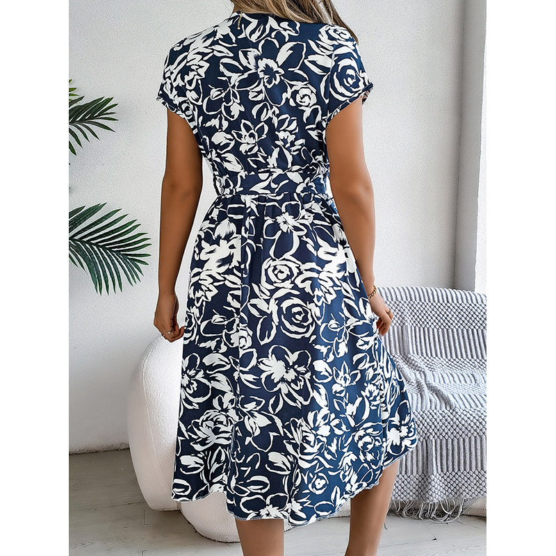 Women V-Neck Floral Print Fit & Flare Midi Dress