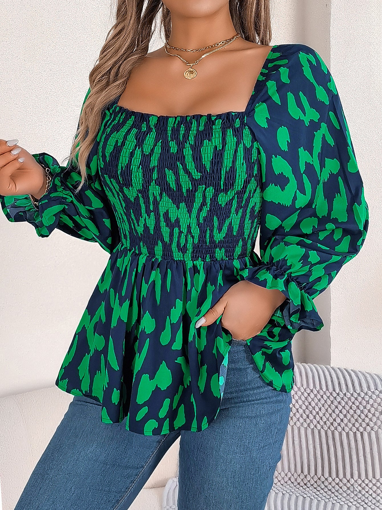 Women Abstract Printed Square Neck Top
