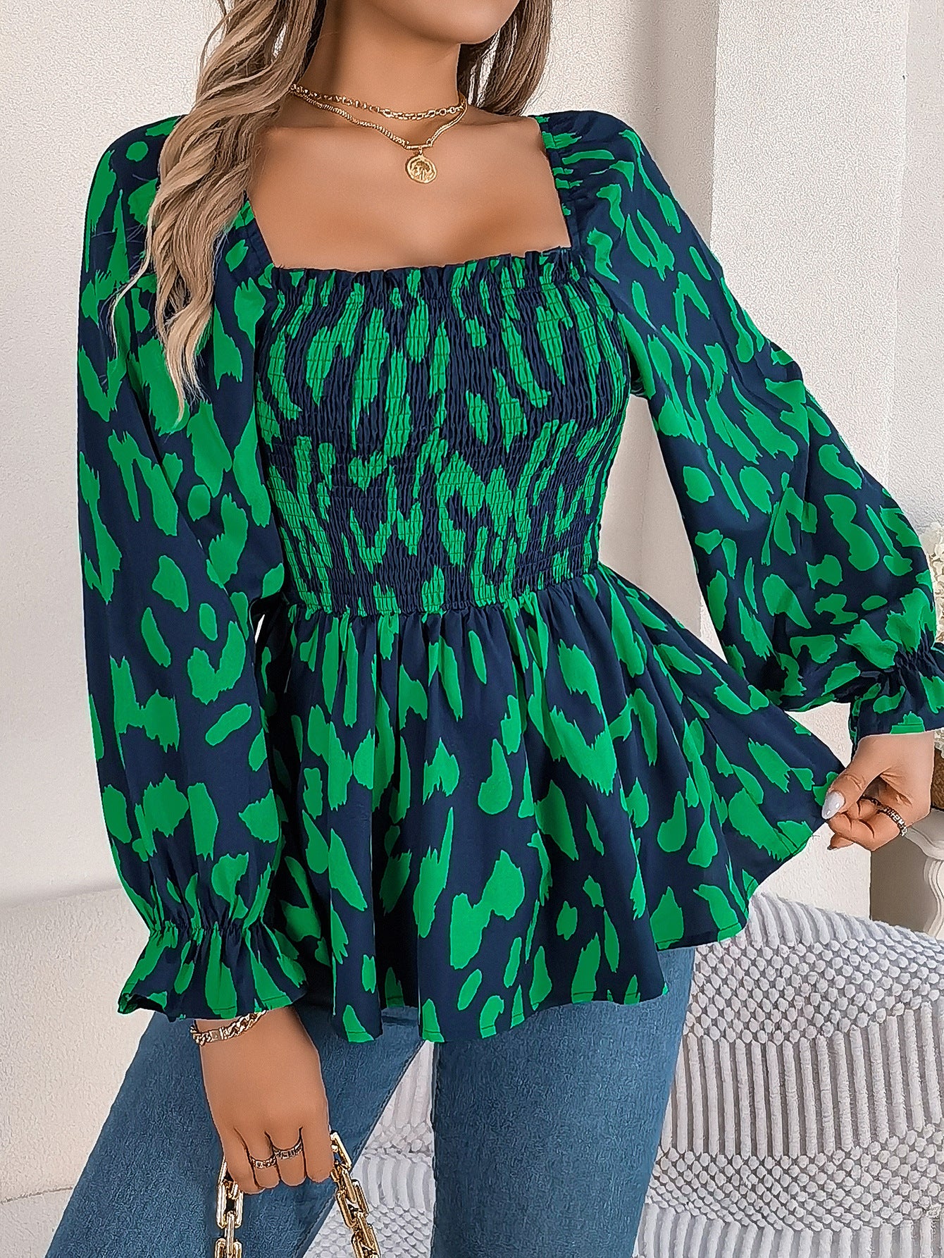 Women Abstract Printed Square Neck Top