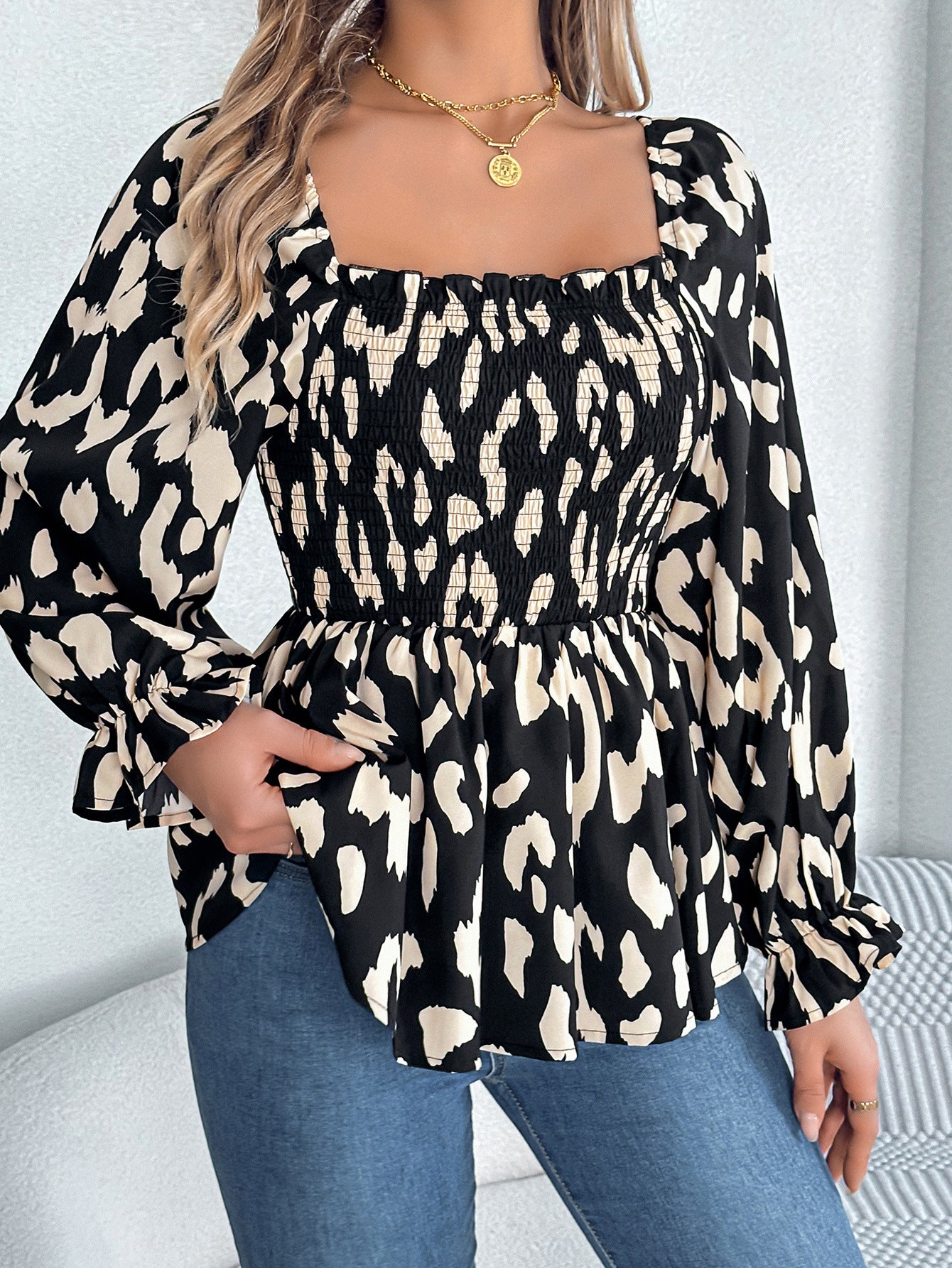 Women Abstract Printed Square Neck Top