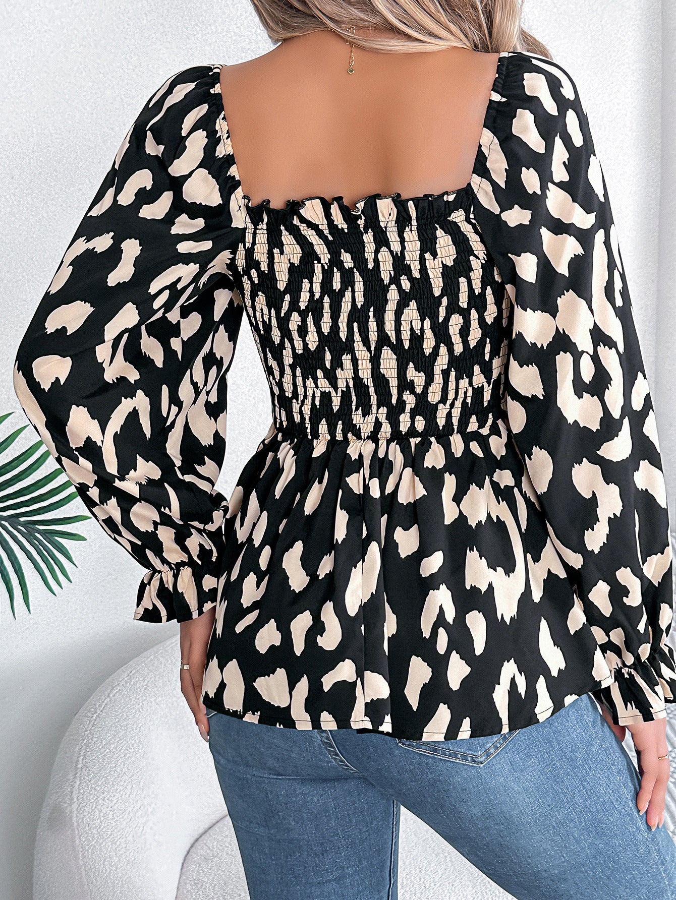 Women Abstract Printed Square Neck Top