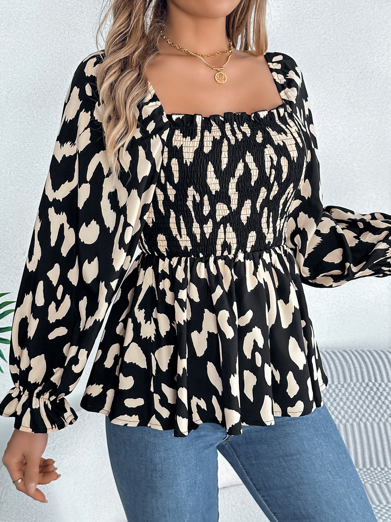 Women Abstract Printed Square Neck Top