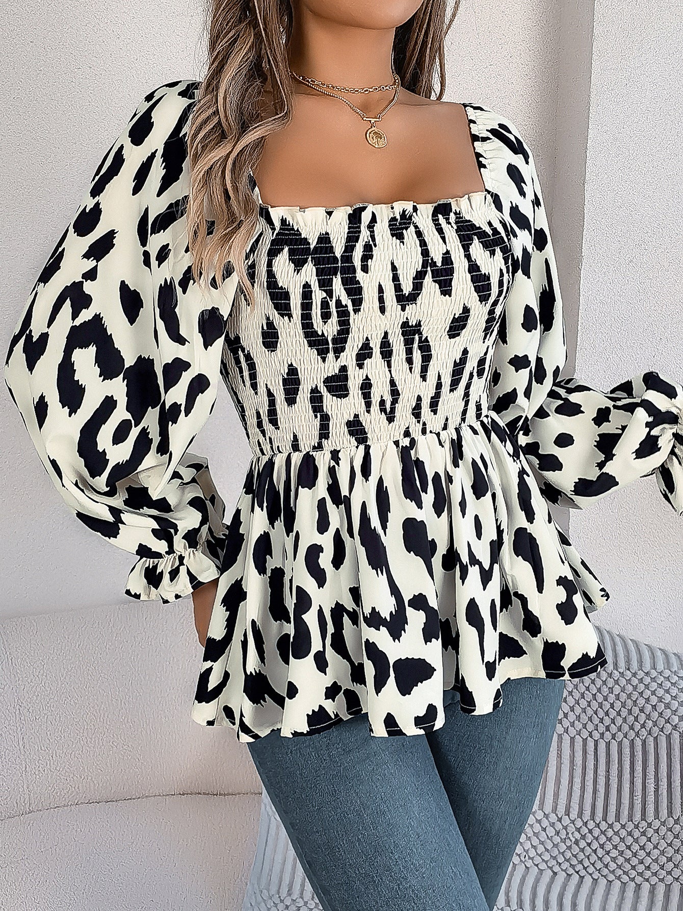 Women Abstract Printed Square Neck Top