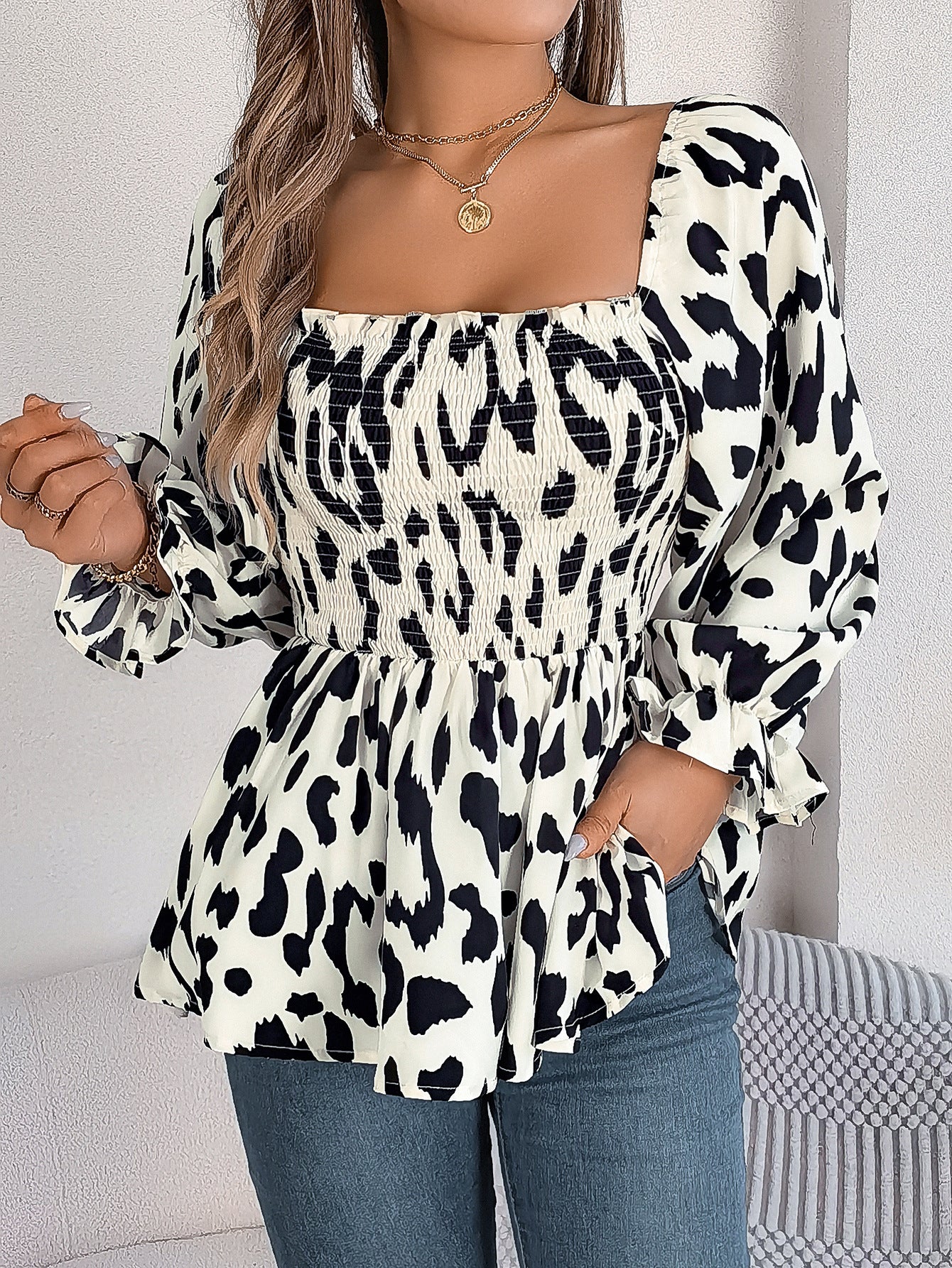 Women Abstract Printed Square Neck Top