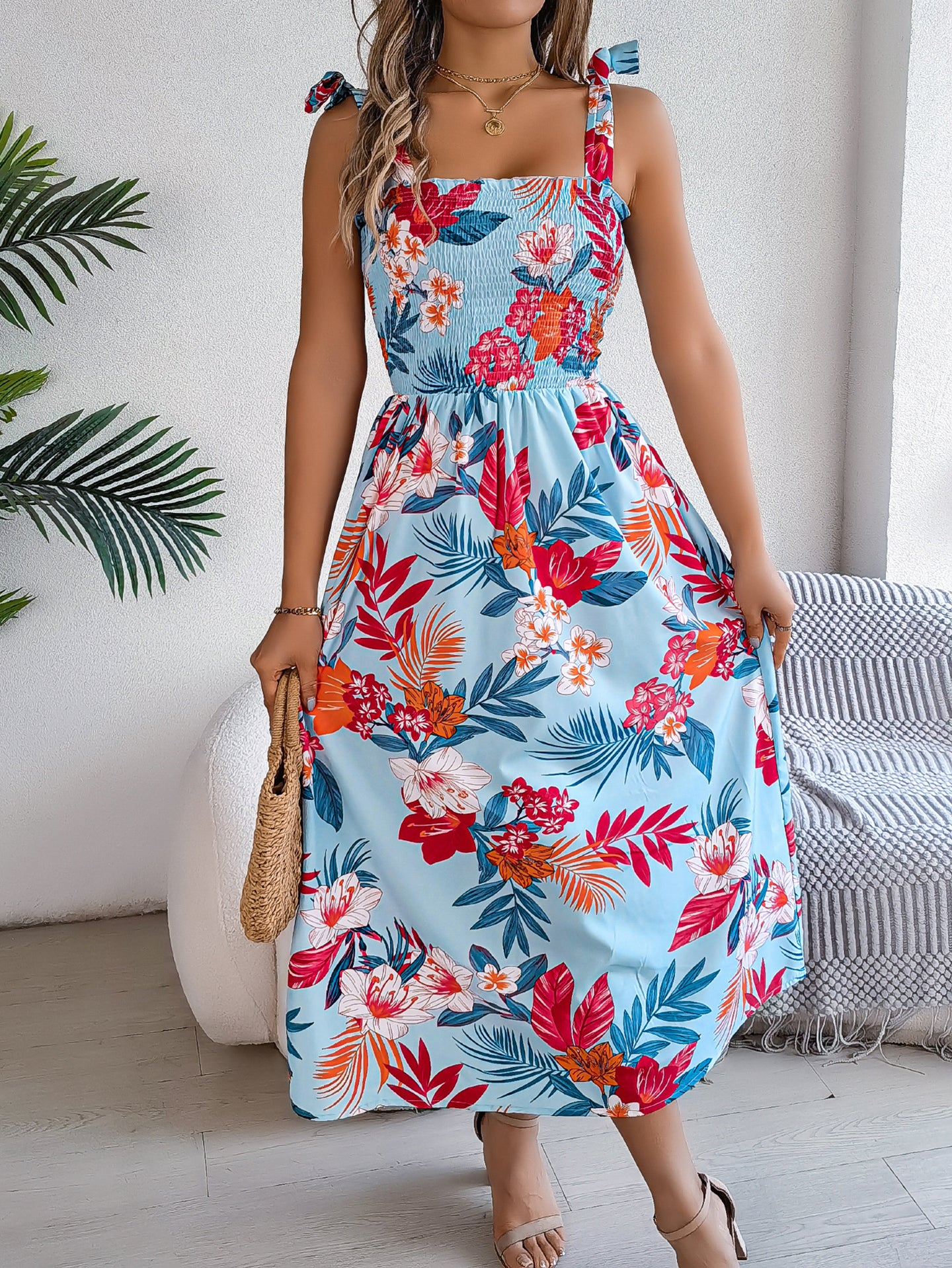 Women Floral Printed Fit and Flare Midi Dress