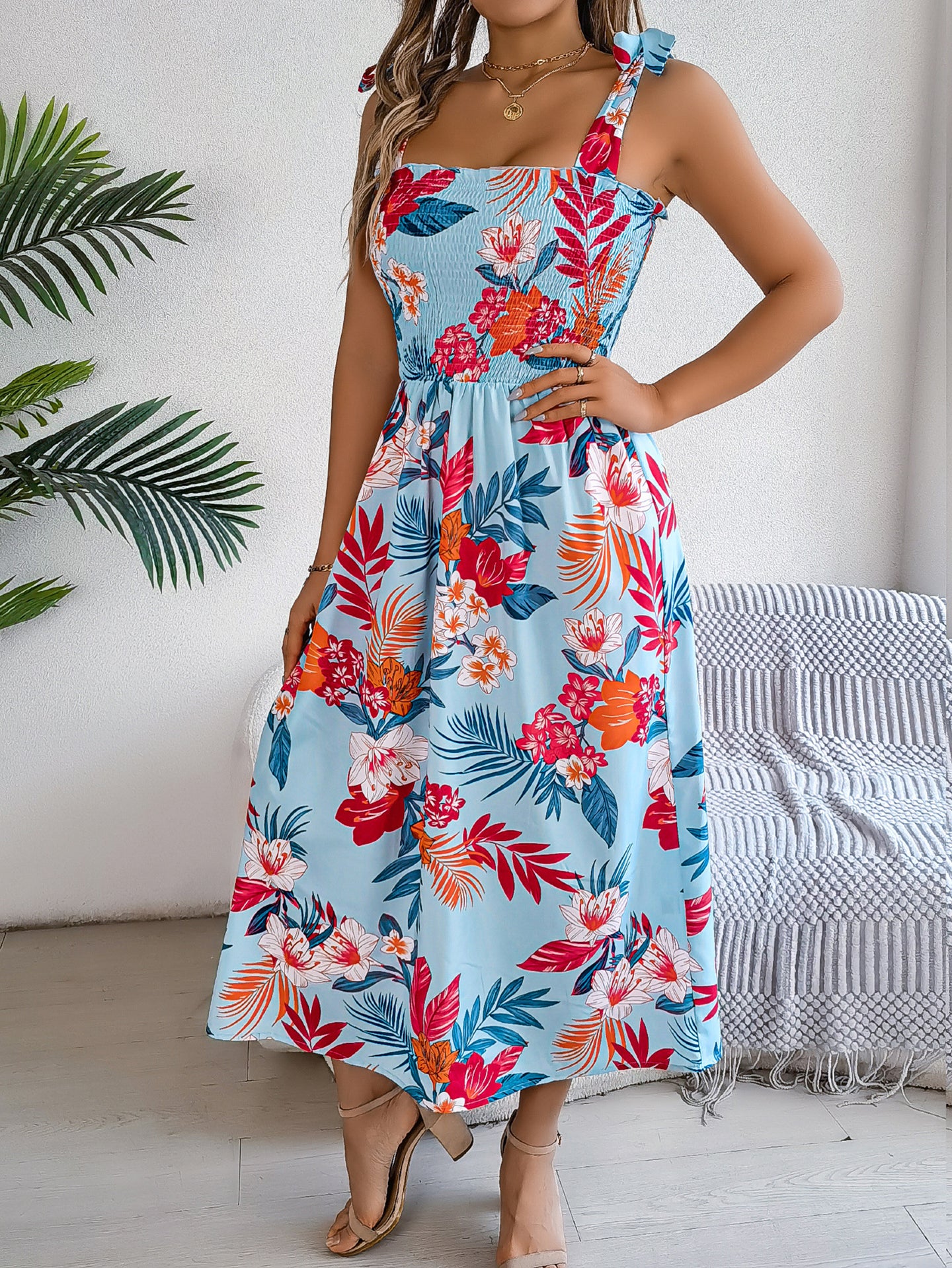 Women Floral Printed Fit and Flare Midi Dress