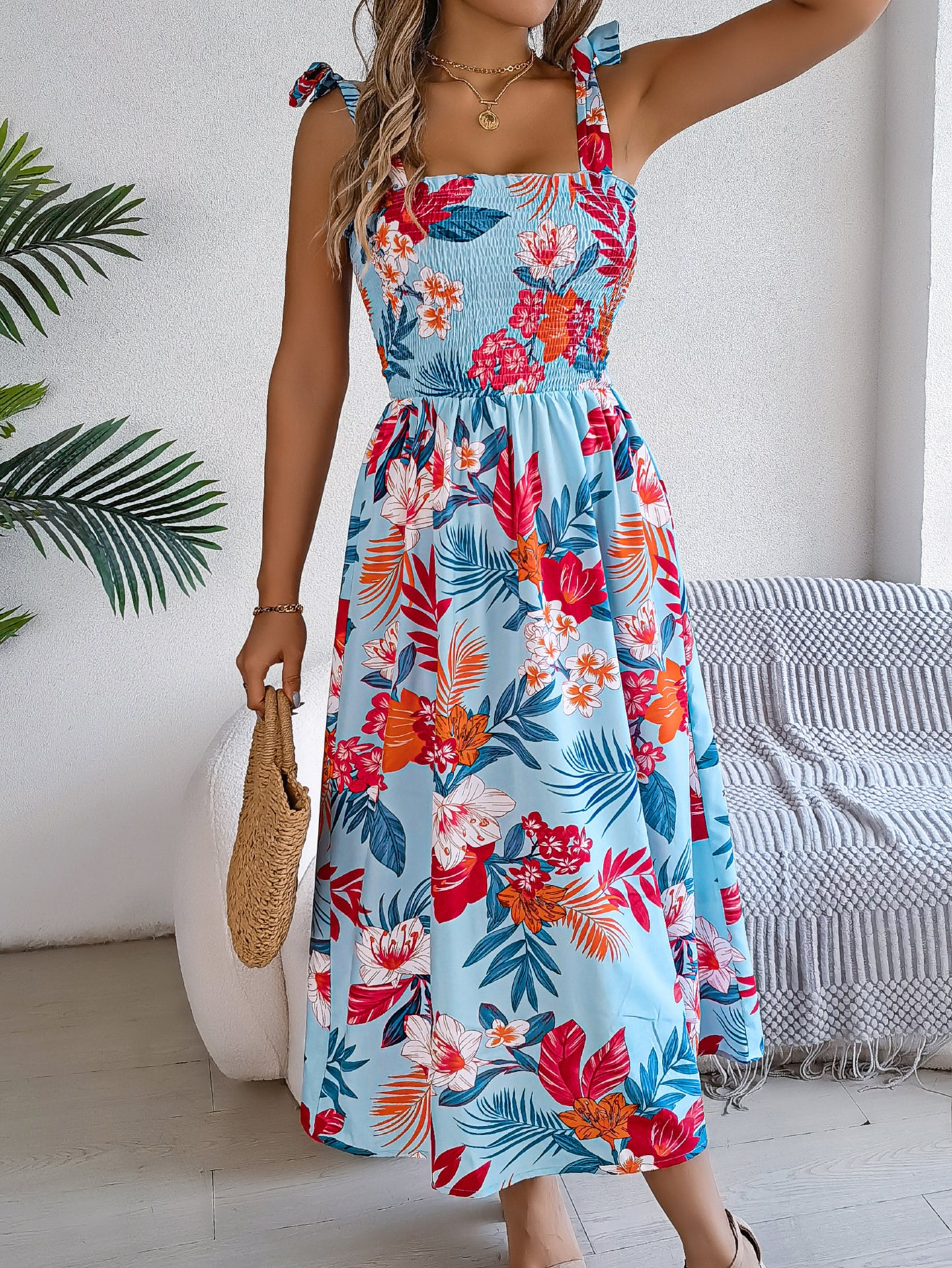 Women Floral Printed Fit and Flare Midi Dress