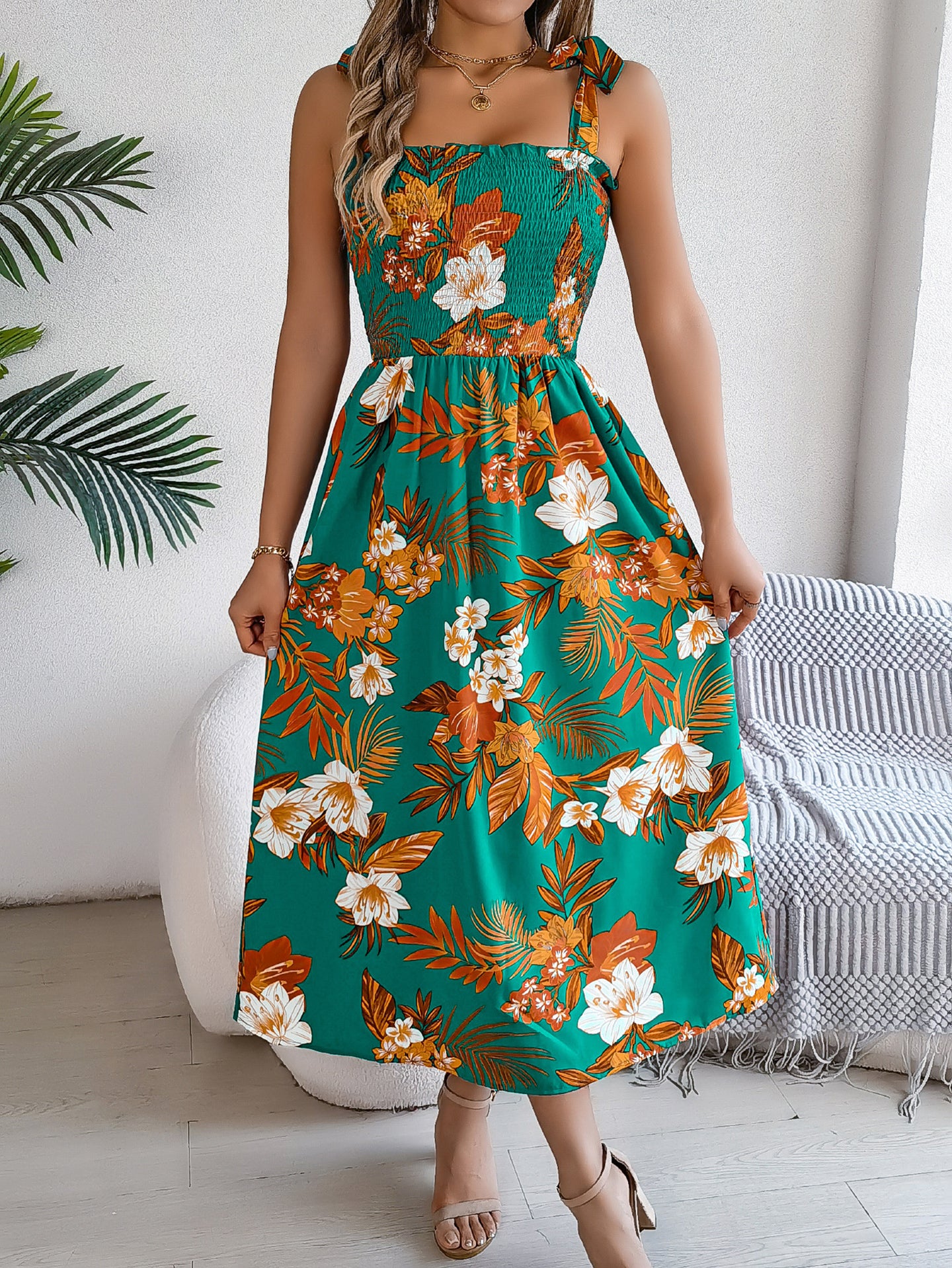 Floral Printed A-Line Midi Dress