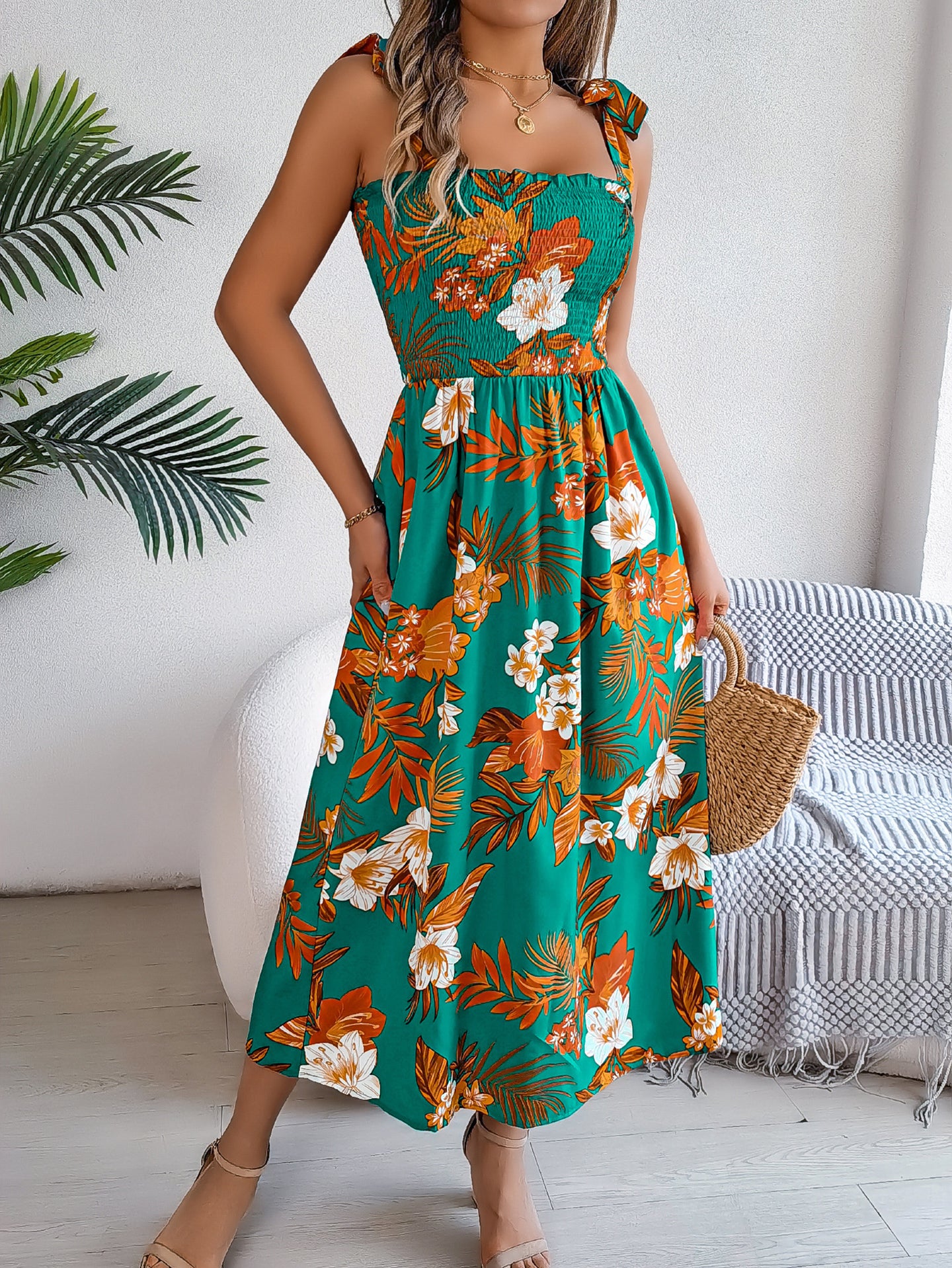Floral Printed A-Line Midi Dress