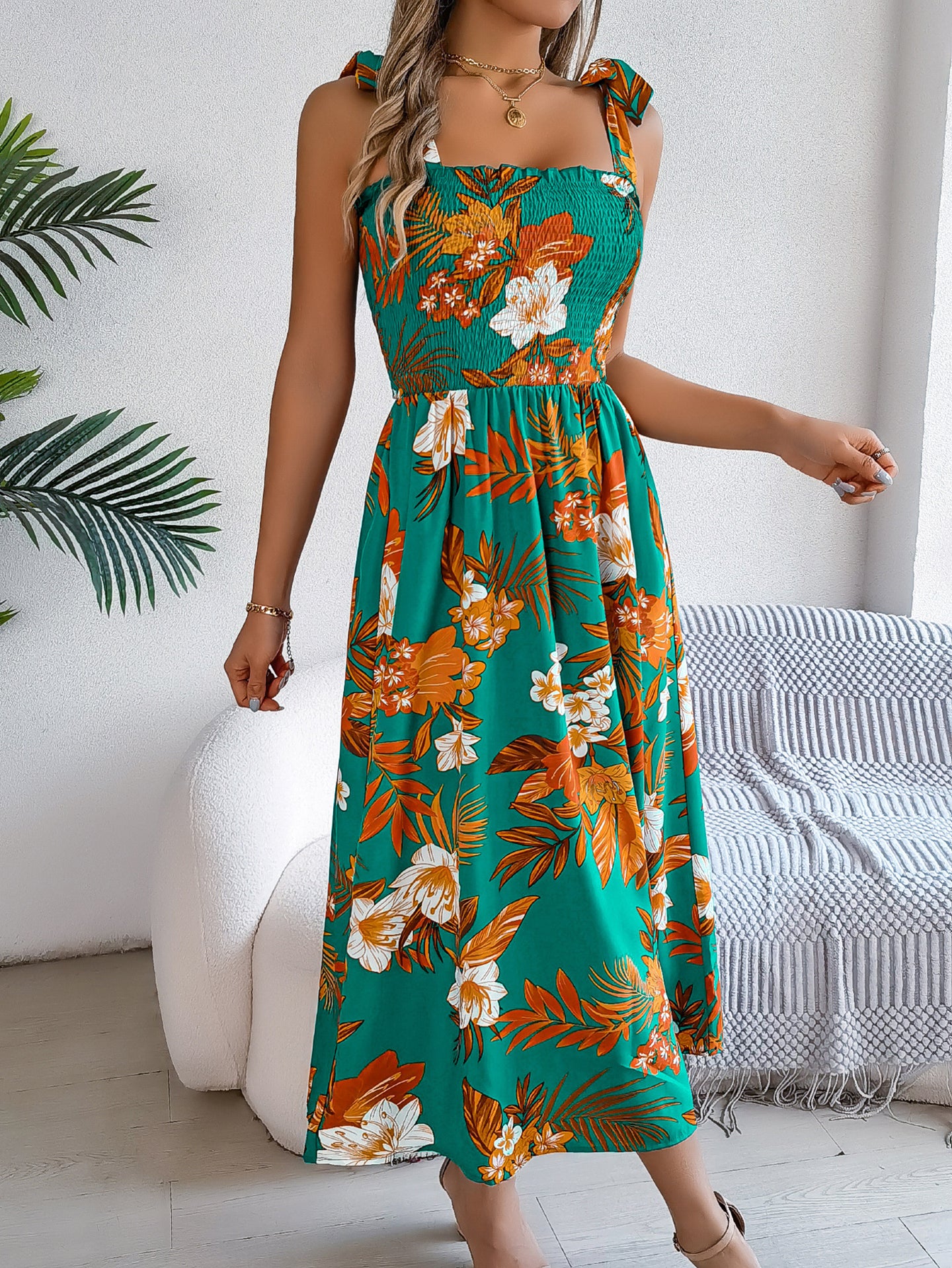Floral Printed A-Line Midi Dress