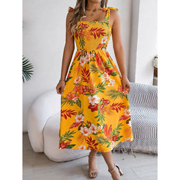 Women Floral Printed Tie-Up Neck Fit and Flare Midi Dress