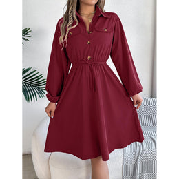 Cuffed Sleeves Fit & Flare Dress