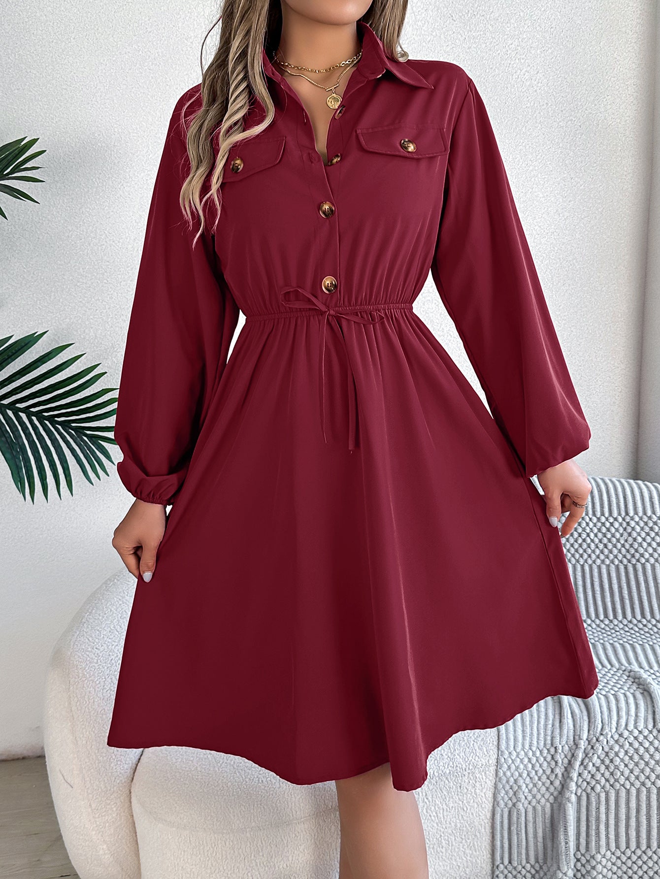 Cuffed Sleeves Fit & Flare Dress