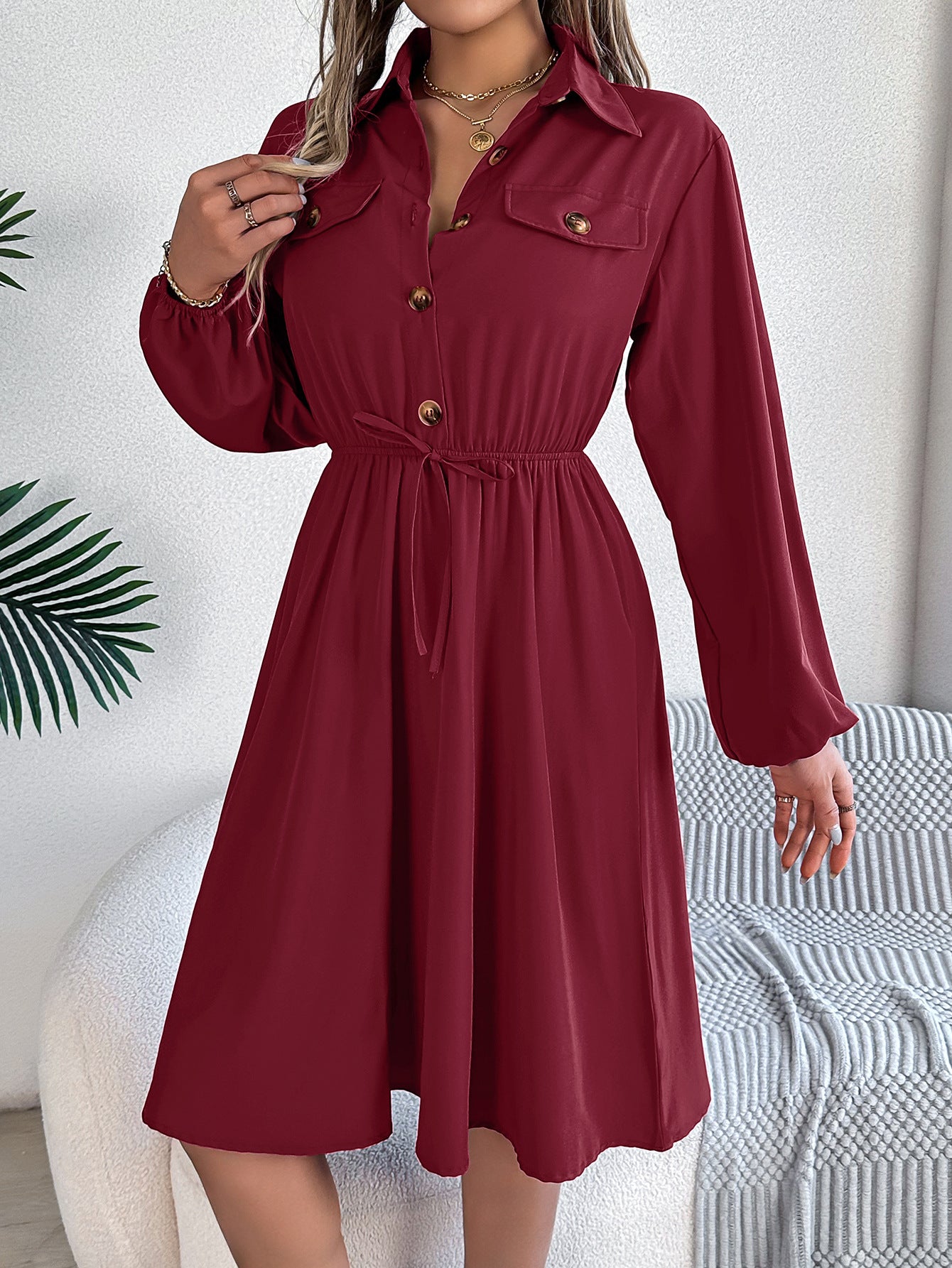 Cuffed Sleeves Fit & Flare Dress