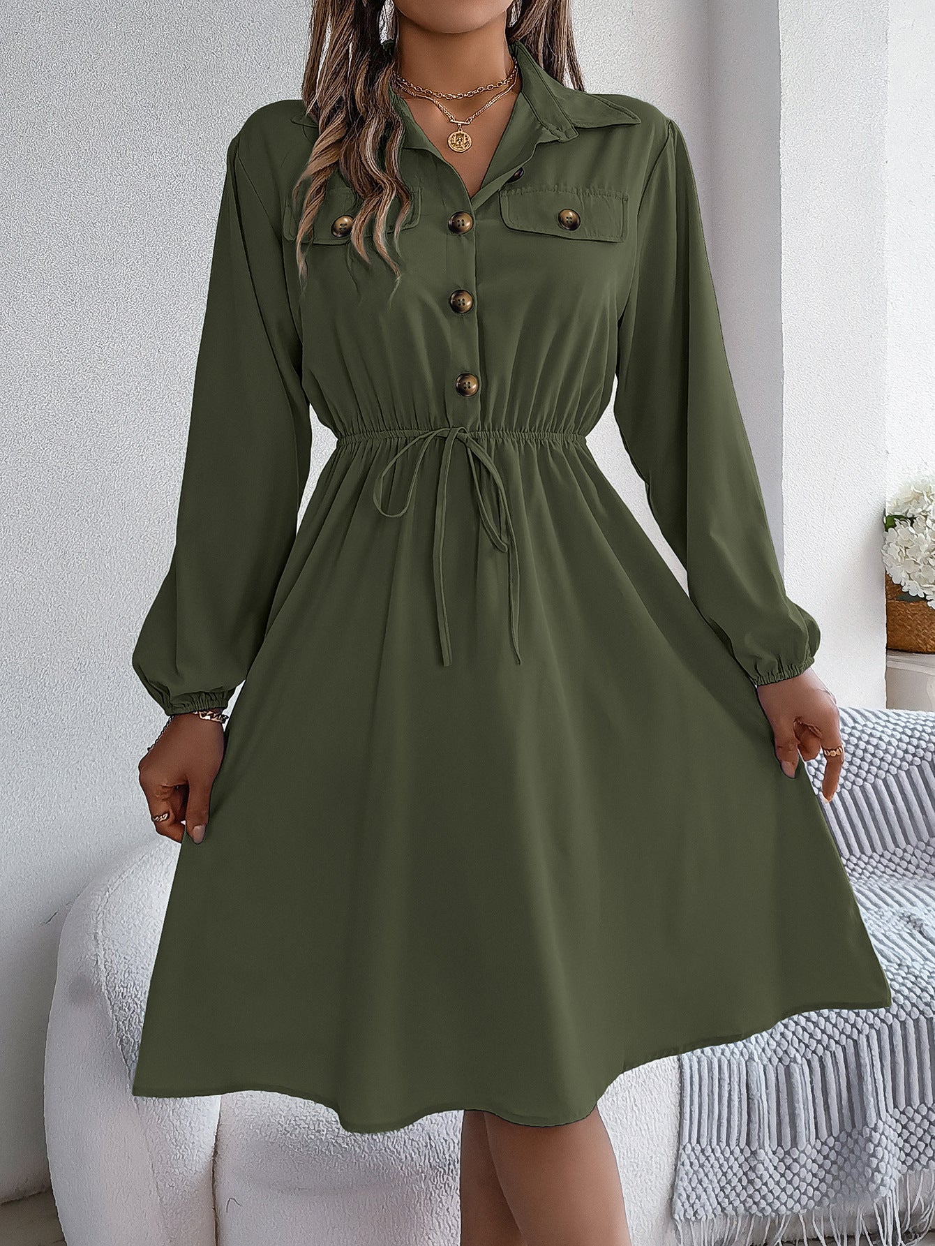 Fit & Flare Cuffed Sleeve Dress