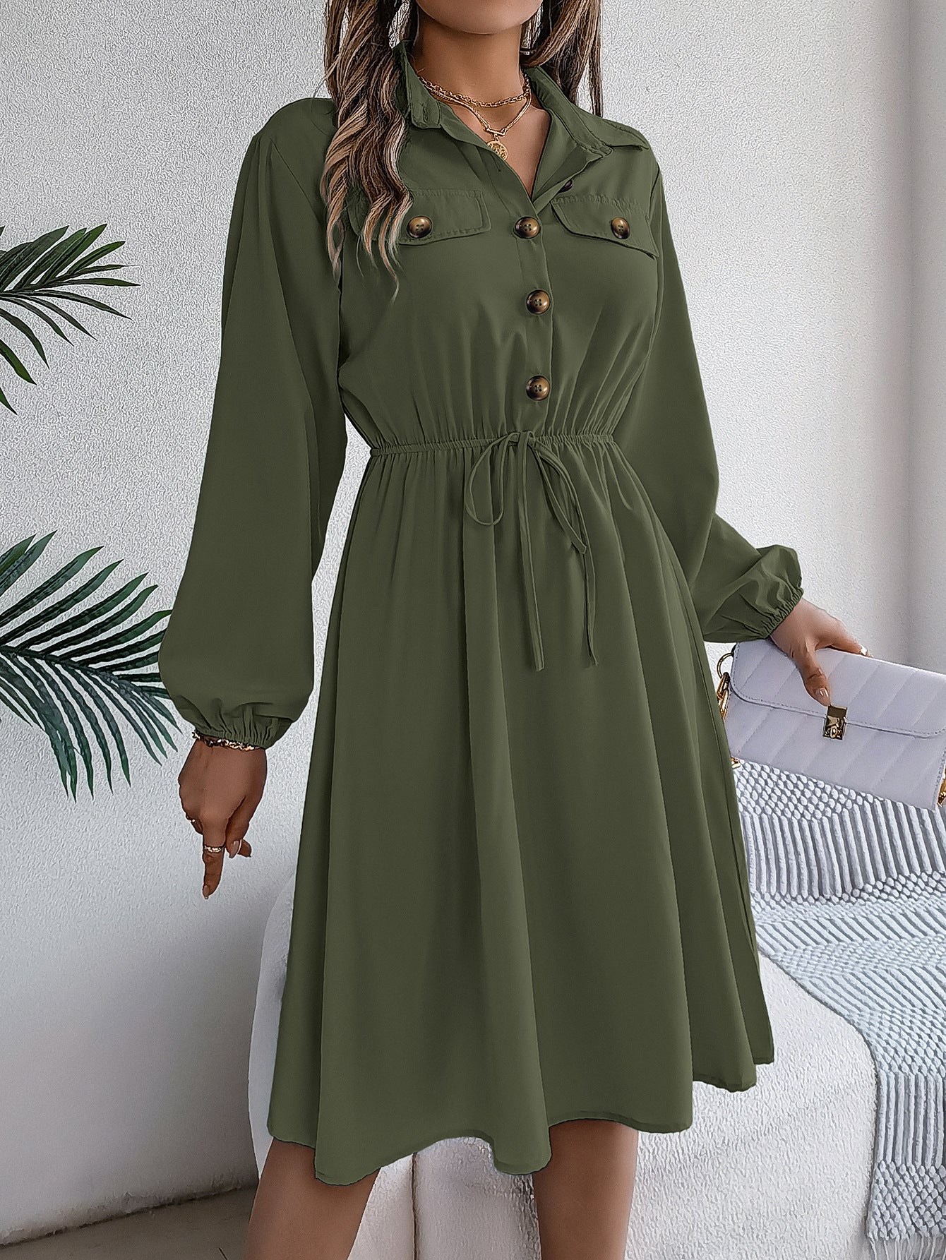Fit & Flare Cuffed Sleeve Dress