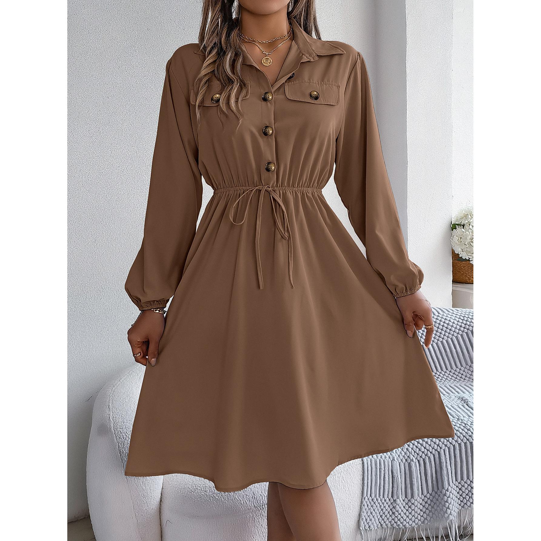 Solid Shirt Collar Fit & Flare Dress