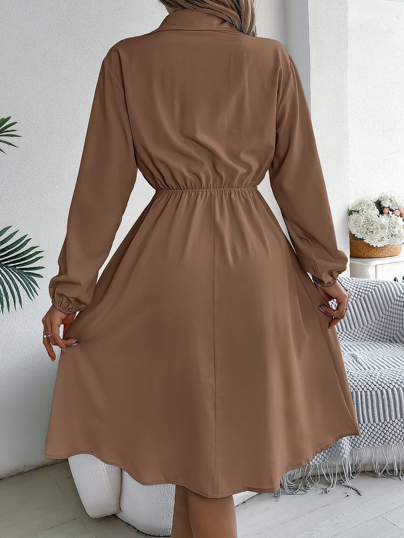 Solid Shirt Collar Fit & Flare Dress