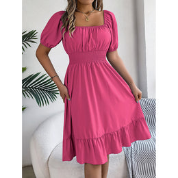 Puff Sleeve Layered Fit & Flare Dress
