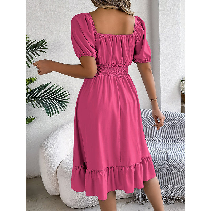Puff Sleeve Layered Fit & Flare Dress