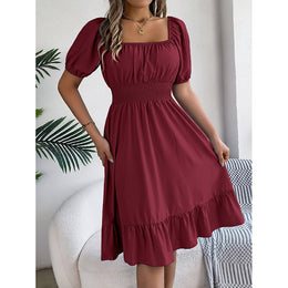 Women Layered Puff Sleeve Fit & Flare Midi Dress