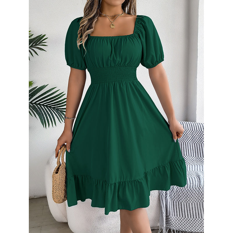 Women Puff Sleeve Layered Fit & Flare Midi Dress