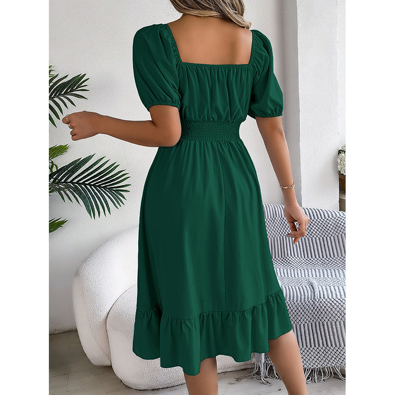 Women Puff Sleeve Layered Fit & Flare Midi Dress