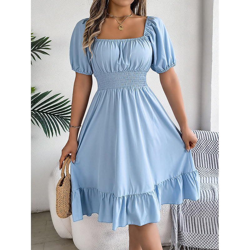 Puff Sleeve Layered Fit & Flare Maxi Dress