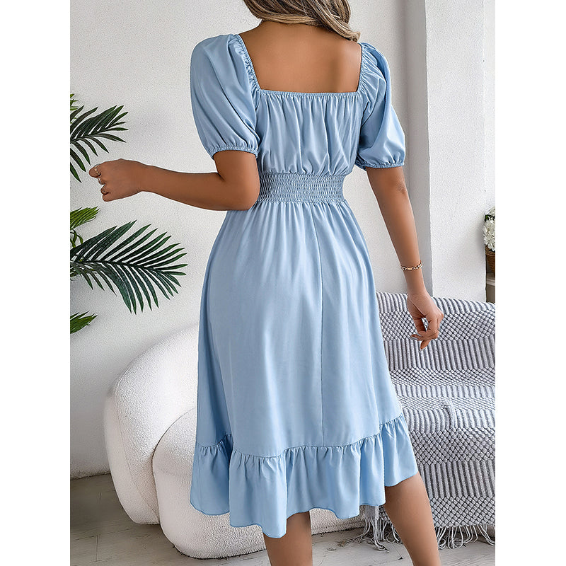 Puff Sleeve Layered Fit & Flare Maxi Dress