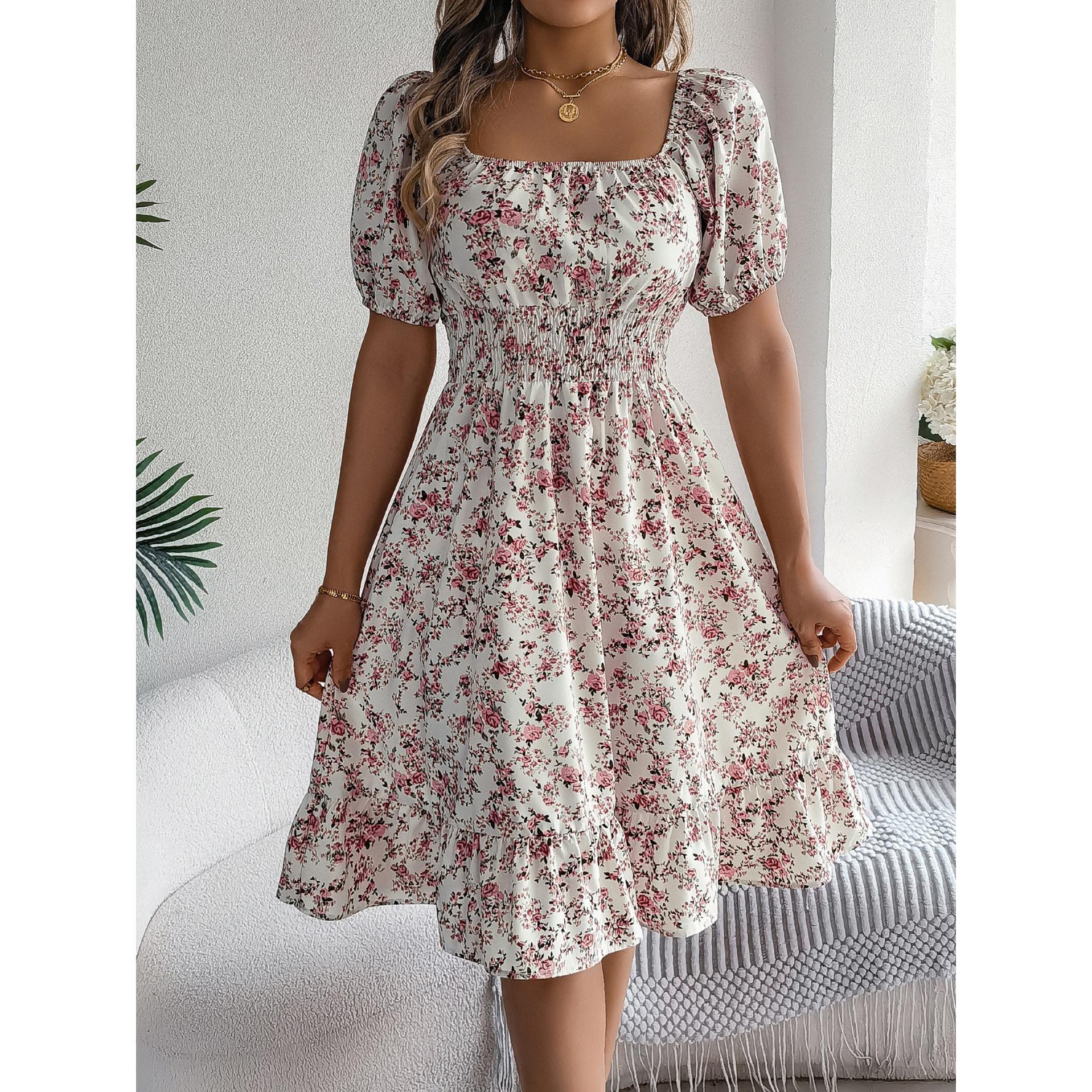 Women Floral Printed Square Neck Fit and Flare Dress