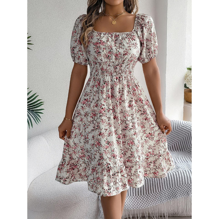 Women Floral Printed Square Neck Fit and Flare Dress