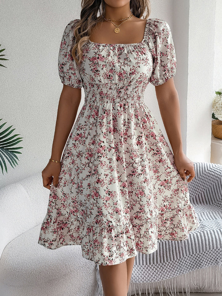 Women Floral Printed Square Neck Fit and Flare Dress