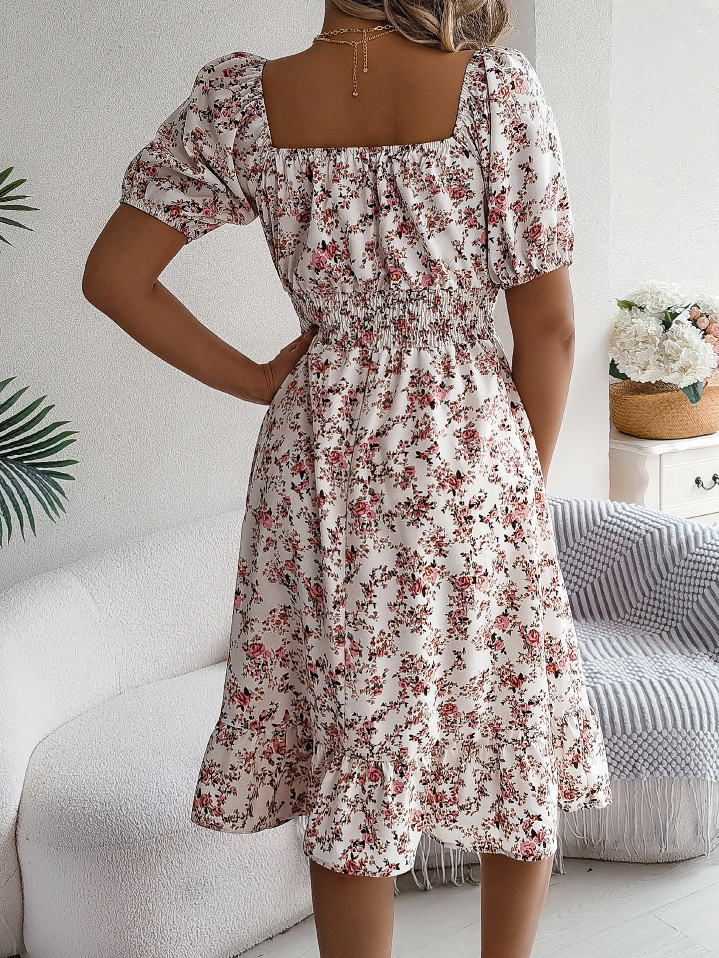 Women Floral Printed Square Neck Fit and Flare Dress